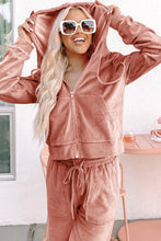 Cargar imagen en el visor de la galería, Peach Blossom Velvet Zip-up Hoodie and Wide Leg Pants Set