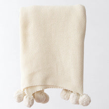 Cargar imagen en el visor de la galería, Aria Cotton Seedstitch Pillow and Throw Set with Pompoms: Cream