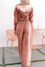 Cargar imagen en el visor de la galería, Peach Blossom Velvet Zip-up Hoodie and Wide Leg Pants Set