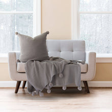 Cargar imagen en el visor de la galería, Aria Cotton Seedstitch Pillow and Throw Set with Pompoms: Cream