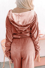 Cargar imagen en el visor de la galería, Peach Blossom Velvet Zip-up Hoodie and Wide Leg Pants Set