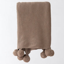 Cargar imagen en el visor de la galería, Aria Cotton Seedstitch Pillow and Throw Set with Pompoms: Cream