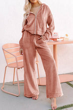 Cargar imagen en el visor de la galería, Peach Blossom Velvet Zip-up Hoodie and Wide Leg Pants Set