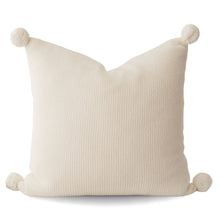 Cargar imagen en el visor de la galería, Aria Cotton Seedstitch Pillow and Throw Set with Pompoms: Cream