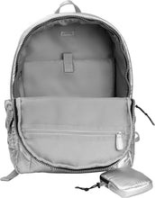 Load image into Gallery viewer, Joan & David Tubular Quilted Metallic Puffer Nylon 18 Inch Workbook Backpack