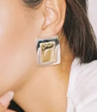 Load image into Gallery viewer, Curved Framed Earring - Two Tone
