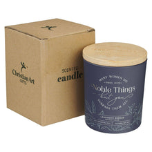 Cargar imagen en el visor de la galería, Glass Candle w/Bamboo Lid - Blue, Noble Things Prov. 31:29
