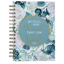 Cargar imagen en el visor de la galería, Journal Wirebound White/Teal Floral Be Still  Ps. 46:10

