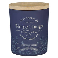 Cargar imagen en el visor de la galería, Glass Candle w/Bamboo Lid - Blue, Noble Things Prov. 31:29
