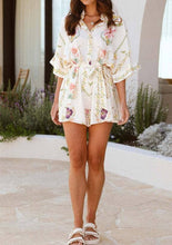 Cargar imagen en el visor de la galería, Floral Tie-Waist Ruffle Sleeve Romper
