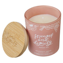Cargar imagen en el visor de la galería, Glass Candle w/Bamboo Lid, Pink - Strength &amp; Dignity Prov 31:25
