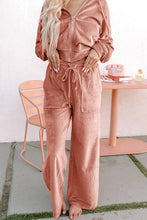 Cargar imagen en el visor de la galería, Peach Blossom Velvet Zip-up Hoodie and Wide Leg Pants Set
