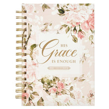 Cargar imagen en el visor de la galería, Journal Wirebound Pink Floral His Grace 2 Cor. 12:9
